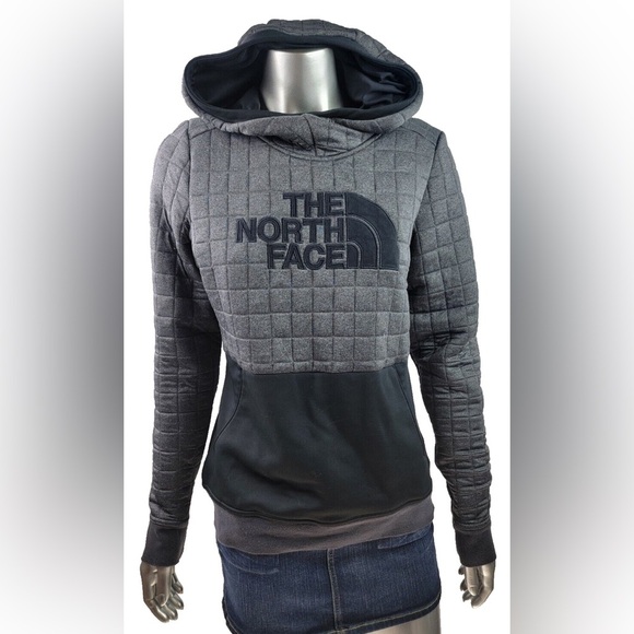 NORTH FACE Black & Gray Quilted Hoodie Sweatshirt Women's - Size SMALL - Picture 1 of 4